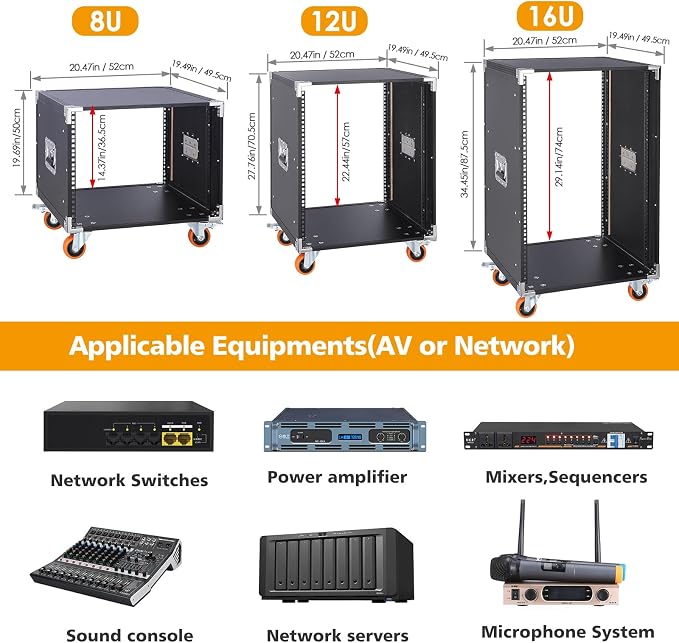 Movable AV Gear Rack 16U 19in Mobile Floor Standing Network Device Storage - Image 6