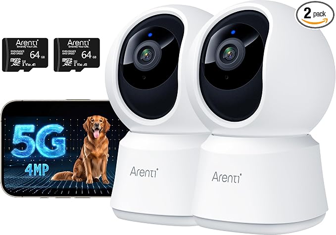 ARENTI 5G 4MP Pet Camera 2 Pack, No Subscription Indoor Security Camera by ArentiIntelligence