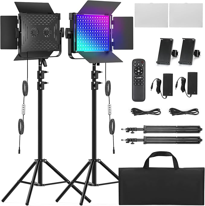 2-Pack RGB Photography Lighting Kit, 50W Bi-Color Professional LED Studio Lights by ALTSON