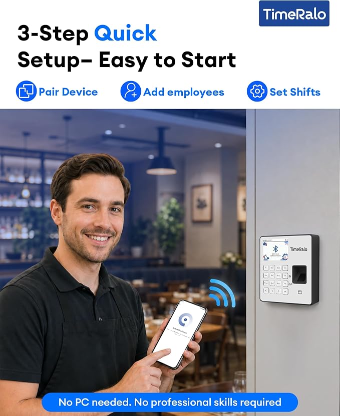 Cloud-Based Time Clock for Small Businesses, 3-in-1 Fingerprint Attendance - Image 4