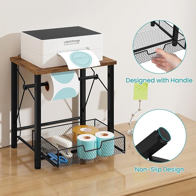 ELITEROO Label Holder for Rolls and Fan-Fold Labels, Wooden Thermal Label - Image 4
