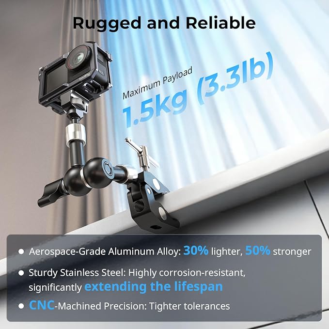 SMALLRIG 7 Inch Magic Arm with Crab-Shaped Clamp, Arm with 1/4"-20 Screw and - Image 5