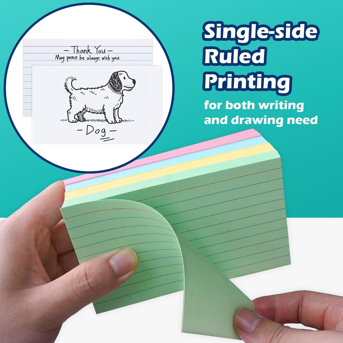 Pink Lined Index Cards 3x5 Ruled Note Cards 100 Count, 180 gsm Heavy Weight