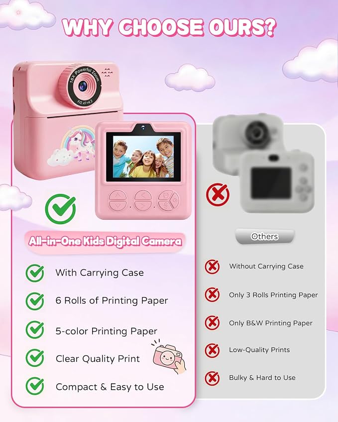 Kids Camera Instant Print with Carrying Case, Digital Selfie Camera with 6 - Image 8