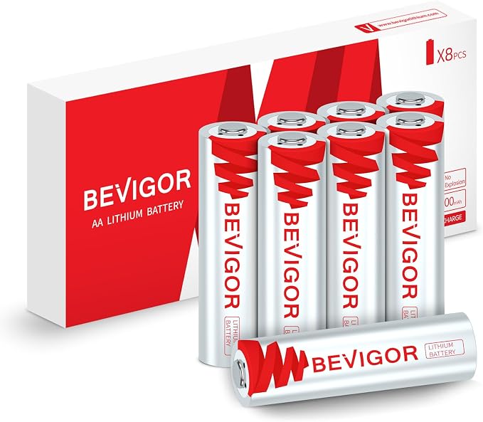 BEVIGOR® Lithium AA Batteries 8 Pack, Long Lasting 1.5V 3000mAh AA Battery by BEVIGOR