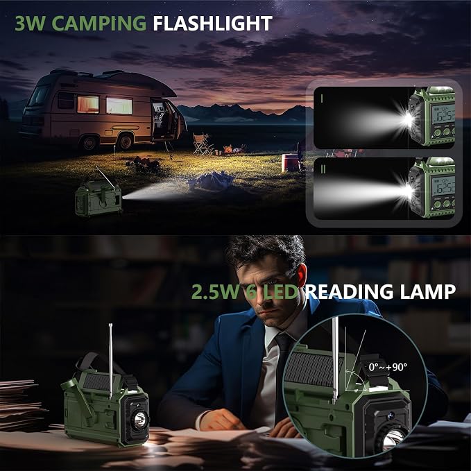 NOAA Emergency Radio with Auto Weather Alerts - 12000mAh Solar Hand Crank - Image 6
