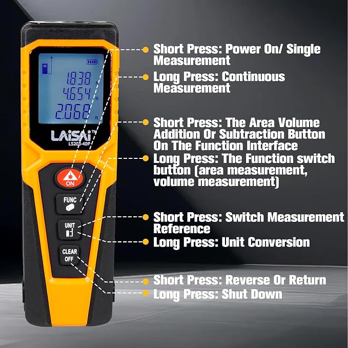Laser Measure, Laser Distance Measuring Tool, M/in/Ft Unit Switching Backlit - Image 5