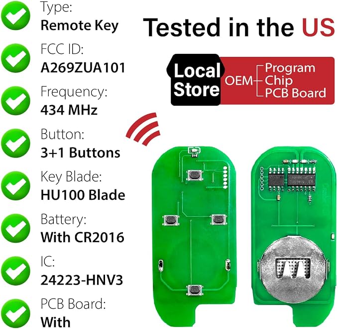 Car Key Fob Remote Keyless Entry Control A269ZUA101 434MHz 3 Button Replacement - Image 4