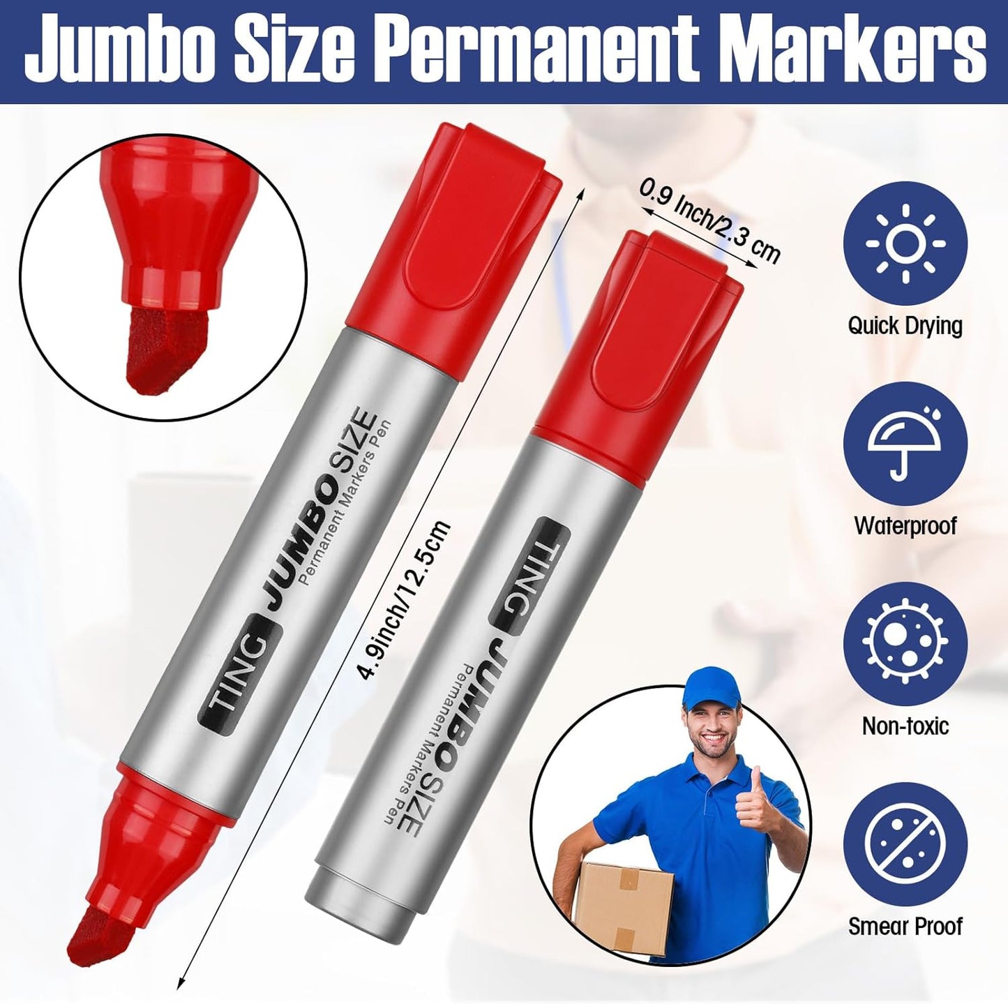 Fuutreo 16 Pcs Jumbo Size Permanent Markers Bulk Large Chisel Tip Permanent Markers Thick Waterproof Jumbo Pens Set Huge Poster Supplies(Rainbow)
