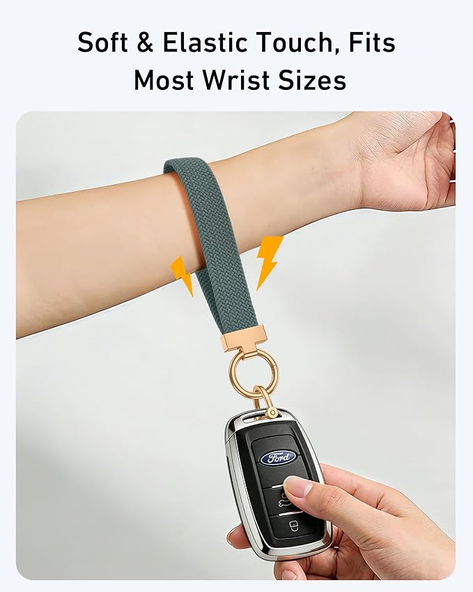 Stretchy Braided Wristlet D-Ring Detachable - Image 3