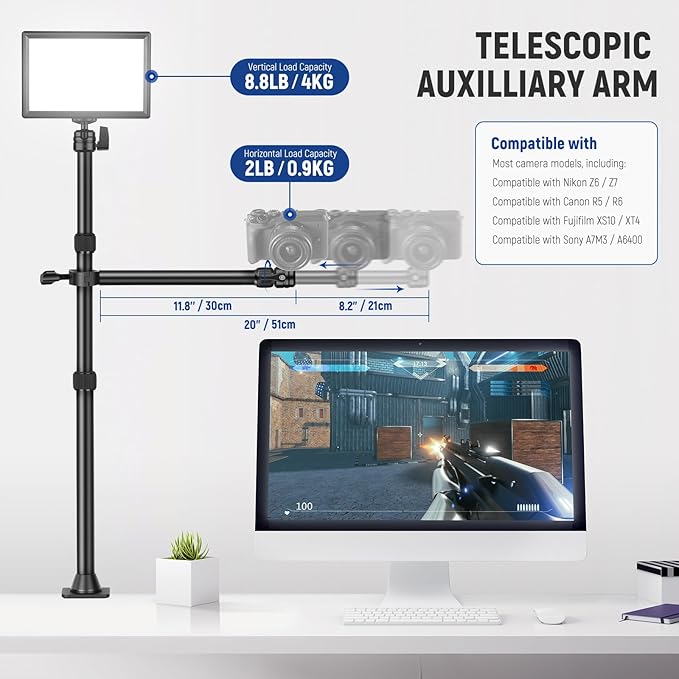NEEWER Desk Stand with 2 Telescopic Boom Arms Phone Holder - Image 3