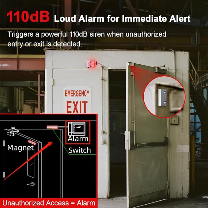 Exit Door Alarm with 110dB Siren, Emergency Exit Security Device, Easy - Image 2