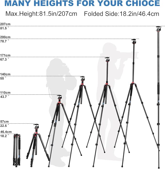 CAVIX 79" Camera Tripod, 2-in-1 Aluminum Alloy Tripod - Image 5
