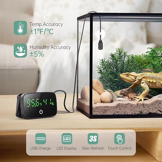 PAIZOO Reptile Thermometer Hygrometer, LED Digital Terrarium Thermometer and - Image 2