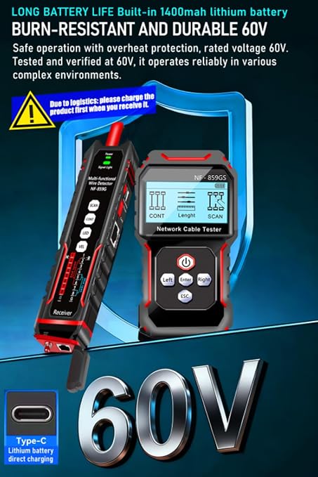 NF-859GS Network Cable Tester POE RJ45 RJ11 CAT5 CAT6 Cable Toner Continuity - Image 9