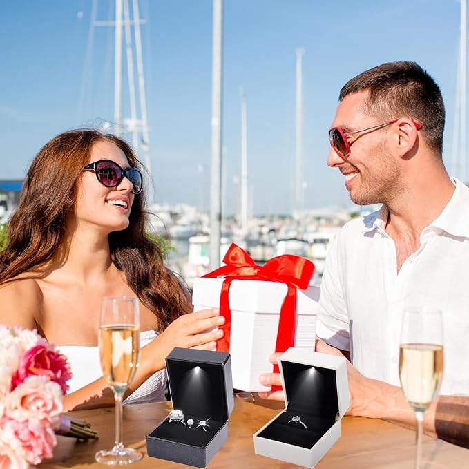 Ring Box Square Shaped LED Light Engagement Ring Boxes Jewelry Gift Box - Image 6