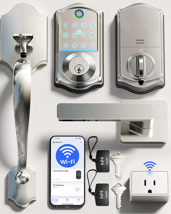 Veise VE017G-H Wi-Fi Smart Fingerprint Front Door Lock Set, Remote App Control by Veise