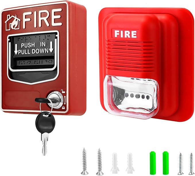 QWORK Wired Emergency Sound and Light Fire Alarm Station, 12 / 24V DC Wired by QWORK