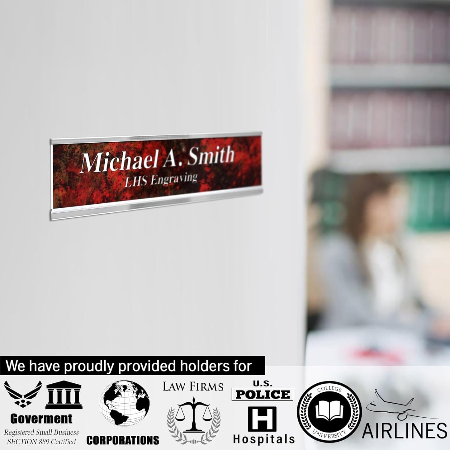 Door Name Plate Personalized for Office Yellow Plastic Name Plate Black Letters - Made in USA 2x10 B4