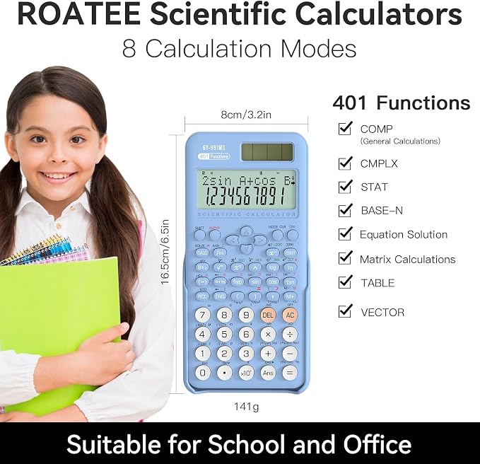 Scientific Calculator School Supplies, ROATEE 991MS 401 Functions 2-Line - Image 2