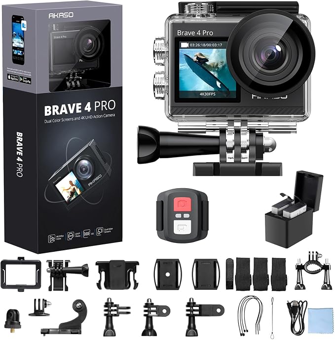AKASO Brave 4 Pro 4K30FPS Action Camera - 131ft Underwater Camcorder Waterproof by AKASO