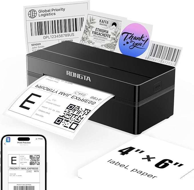 Rongta Bluetooth Shipping Label Printer, Wireless 4x6 Thermal Label Printer by RONGTA