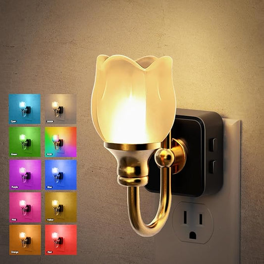 JandCase Night Light, Night Lights Plug into Wall, Glass Tulip LED Nightlight by JandCase