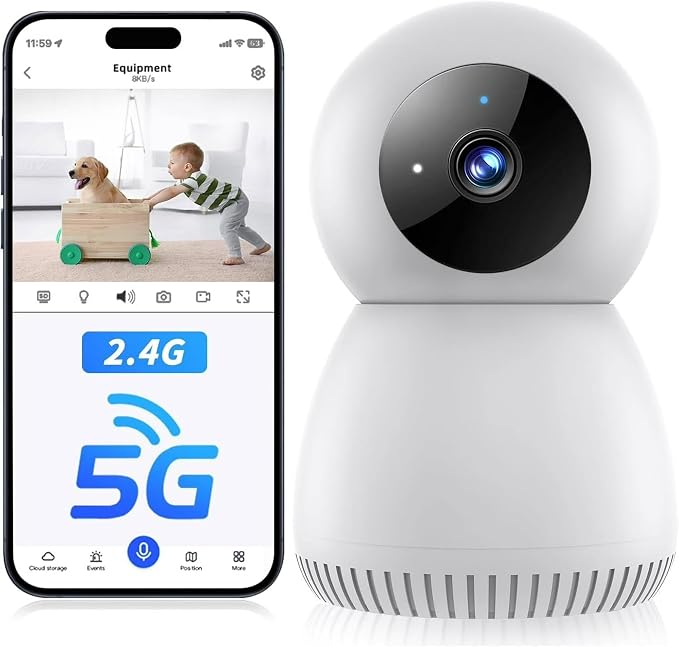 Indoor Security Camera 5G& 2.4GHz WiFi, Pan/Tilt Baby Camera by Unknown