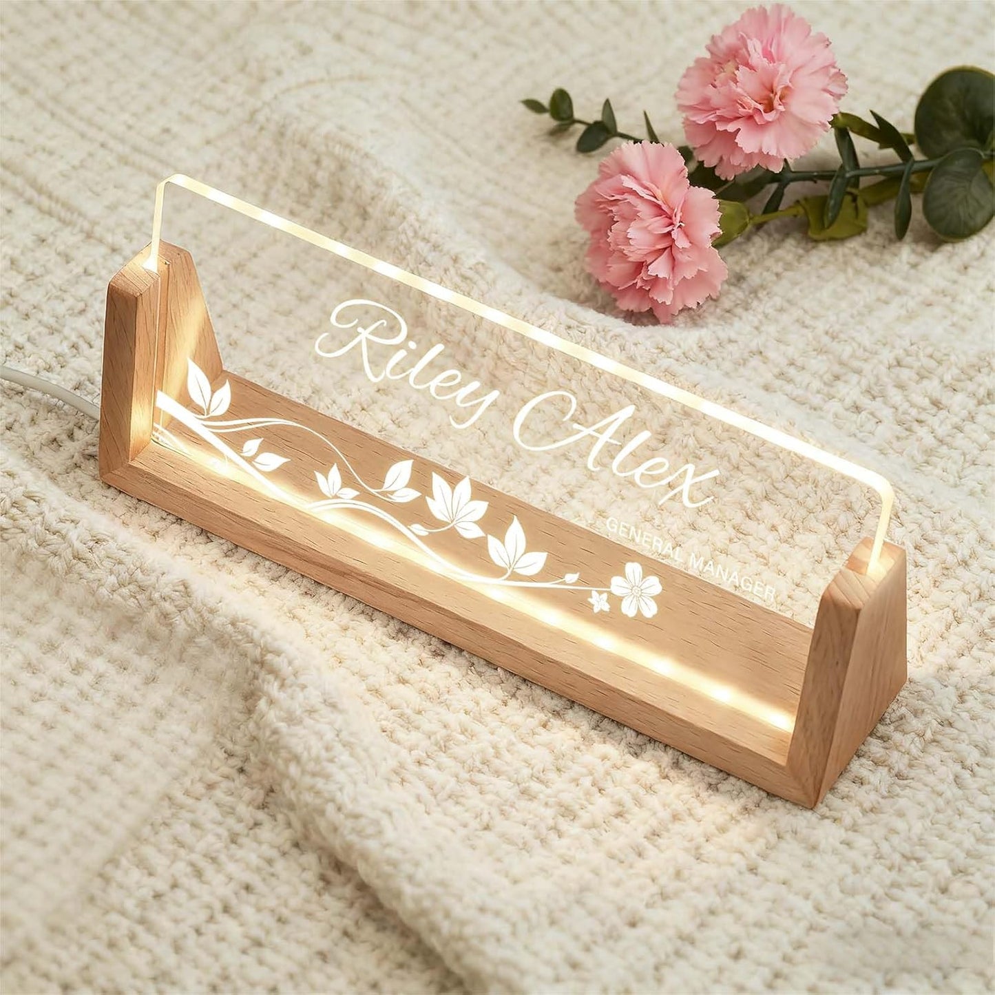 Personalized Light Up Name Plate for Desk, Custom Office Sign for Employees Professionals, Corporate Appreciation Gifts, Contemporary Desk Decor