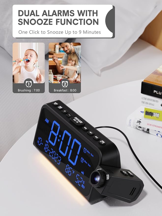 Mesqool Projection Alarm Clock for Bedroom Ceiling, Digital Clock Projector - Image 6