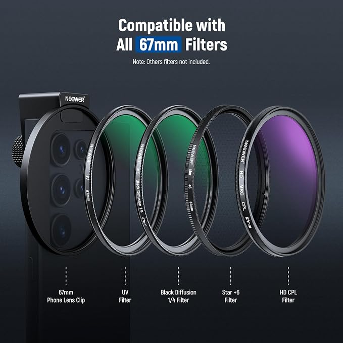 NEEWER 67mm CPL Filter with Cold Shoe Phone Lens Clip, HD Polarizing Filter - Image 6