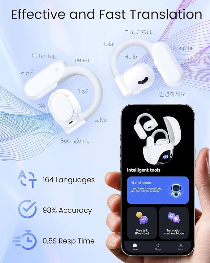 AI Translation Earbuds Real Time 164 Languages 80H Playtime Translator Ear Buds - Image 6