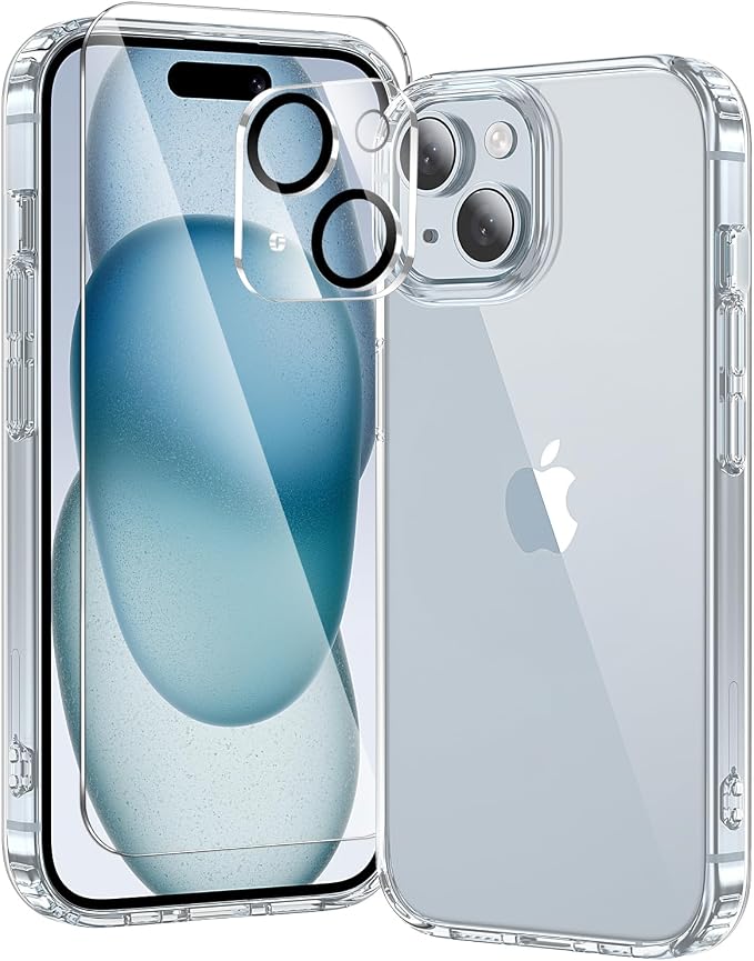 toushion 3 in 1 for iPhone 15 Plus Case Clear, Screen Protector *1 & Camera by Unknown