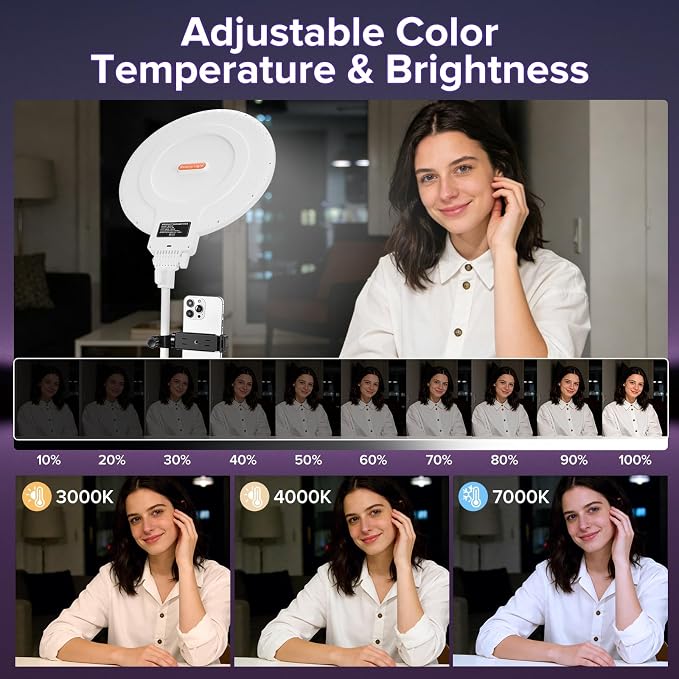 12" Large Ring Light with Stand, 7000K Full-Screen Selfie Light Ring with Phone - Image 2