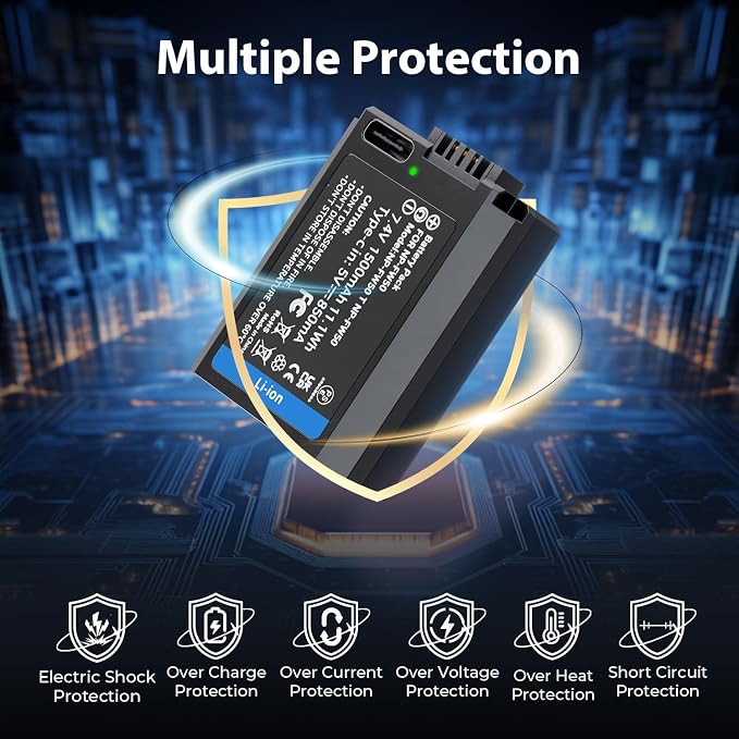 LP NP-FW50 Replacement Batteries, USB-C Charging, 1500mAh - Image 3