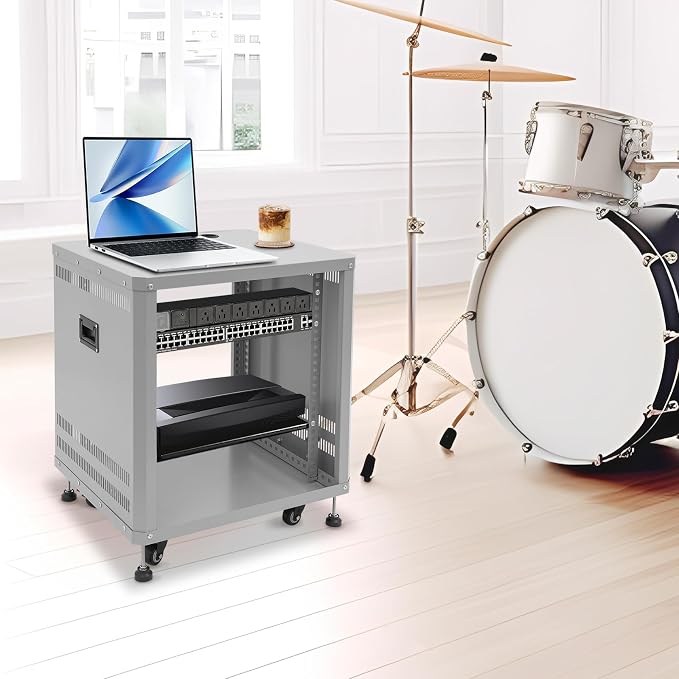 12U Stereo & Studio Rack with Wheels, Open Frame Audio Rack Cabinet, Rolling - Image 2