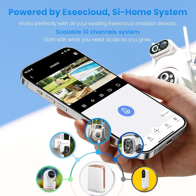 Eseecloud 4-Cam Kit, Dual Lens Solar Security Camera Wireless Outdoor System - Image 2