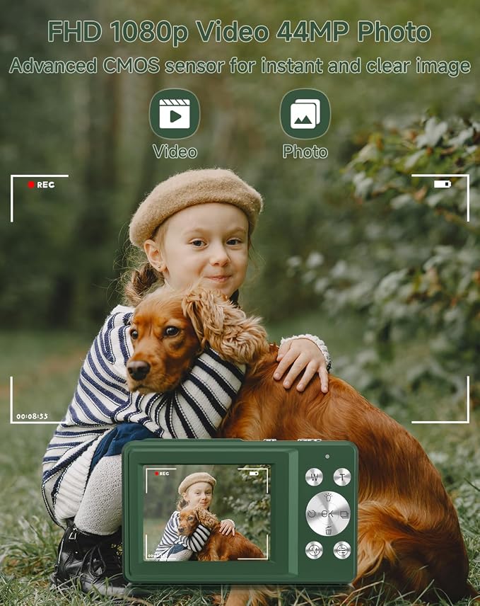 Digital Camera for Kids, FHD 1080P 44MP Point and Shoot Digital Camera - Image 2