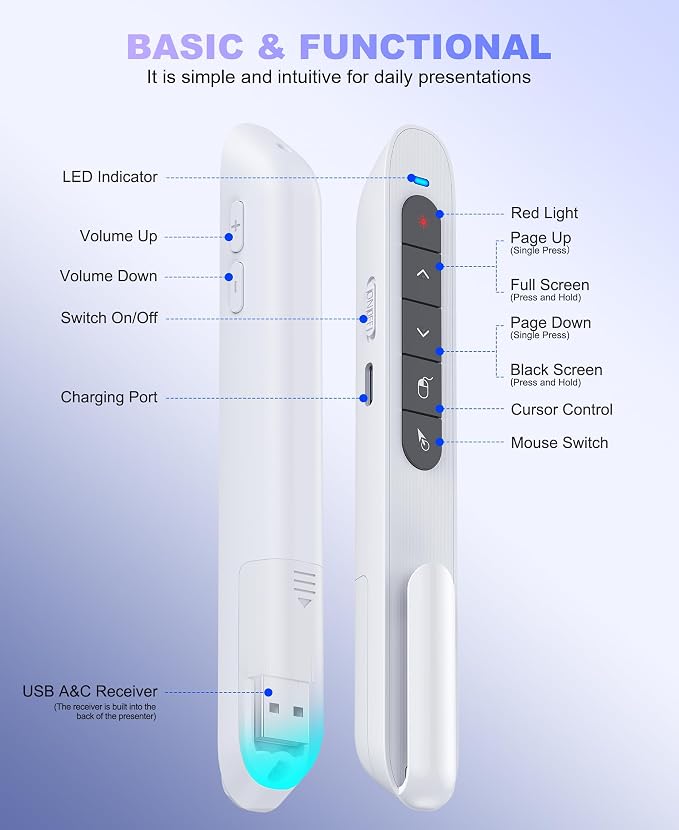 2 in 1 USB Type C Wireless Rechargeable Presenter Remote - Image 9