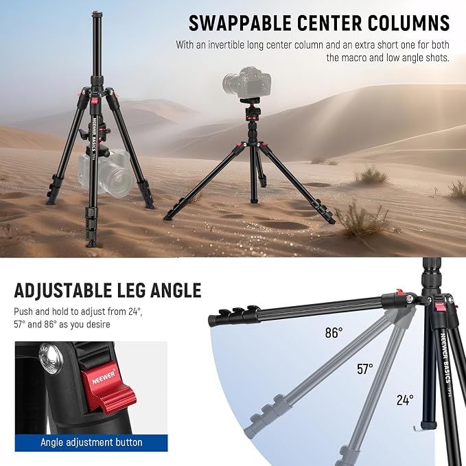 NEEWER Basics Travel Tripod for Camera, Ball Head, Arca Type QR Plate, Cell - Image 4