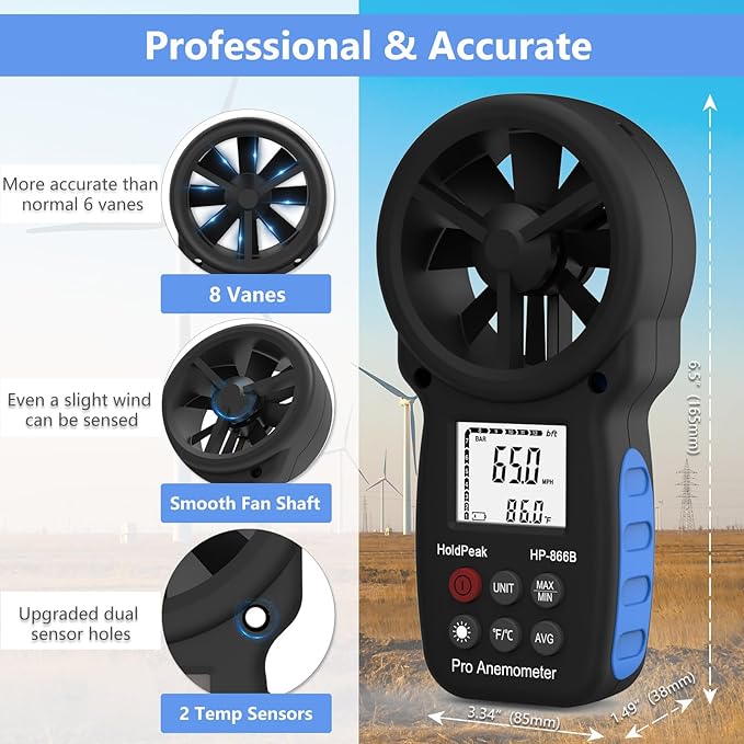 HoldPeak Handheld Anemometer Bluetooth, Digital Wind Speed Gauge Meter - Image 4