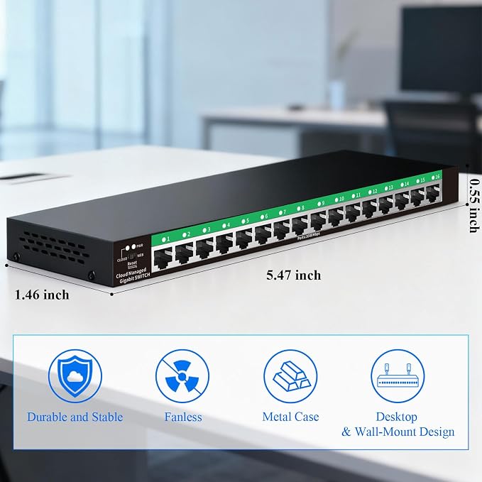 STEAMEMO 16-Port Gigabit Managed Switch | Web Smart Ethernet Switch - Image 9
