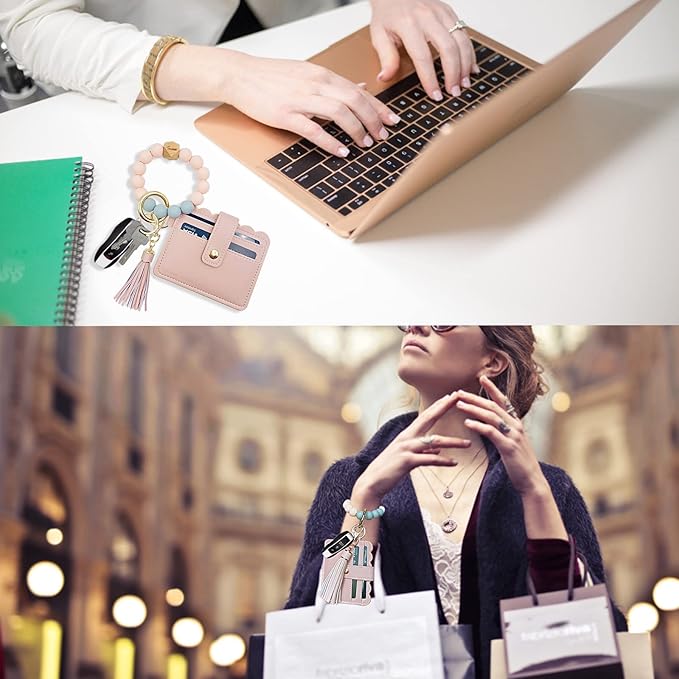 Keychain Wallet Wristlet Small Credit Card Holder Bracelet Key Chain Purse - Image 5
