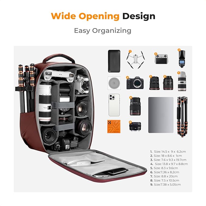 K&F CONCEPT Camera Backpack, Hardshell Photography DSLR Camera Bag - Image 2