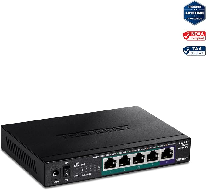 TRENDnet 5-Port Unmanaged 2.5G PoE+ Switch, Compact Desktop Design, Metal - Image 9