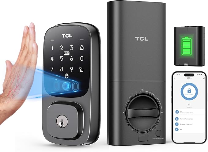 TCL D1 Pro Palm Vein Smart Lock, Keyless Entry Door Lock, Upgraded Rechargeable by TCL