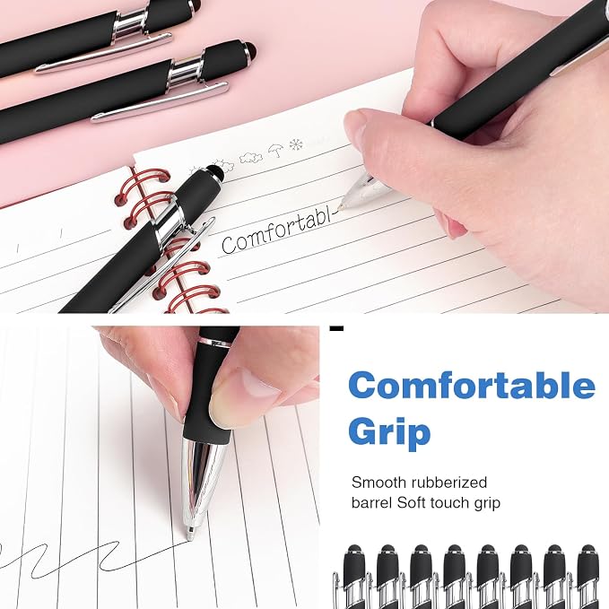 Bribobo 8 Pack Black Ballpoint Pen 2-in-1 Stylus - Image 4