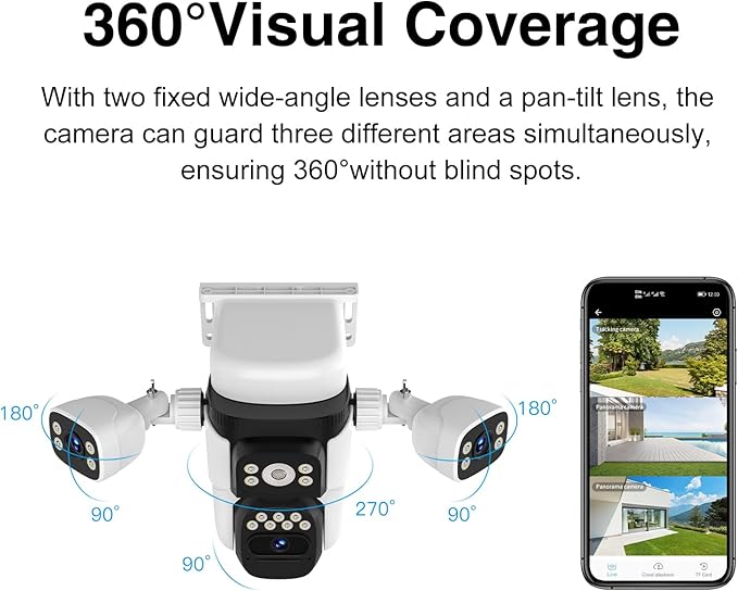 EVERSECU Solar Wireless Triple Lens WiFi PTZ Security Camera, Three Cameras in - Image 6
