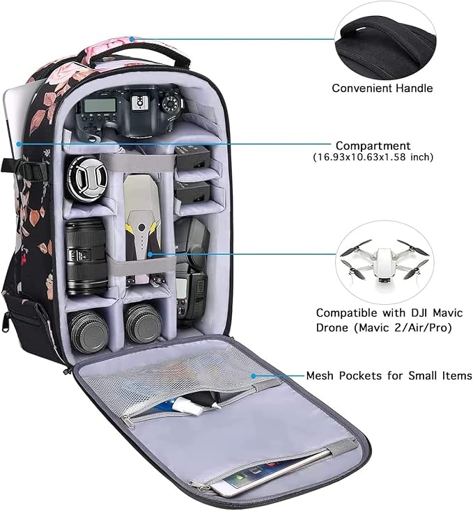 MOSISO Camera Backpack, DSLR/SLR/Mirrorless Photography Camera Bag Peony - Image 2
