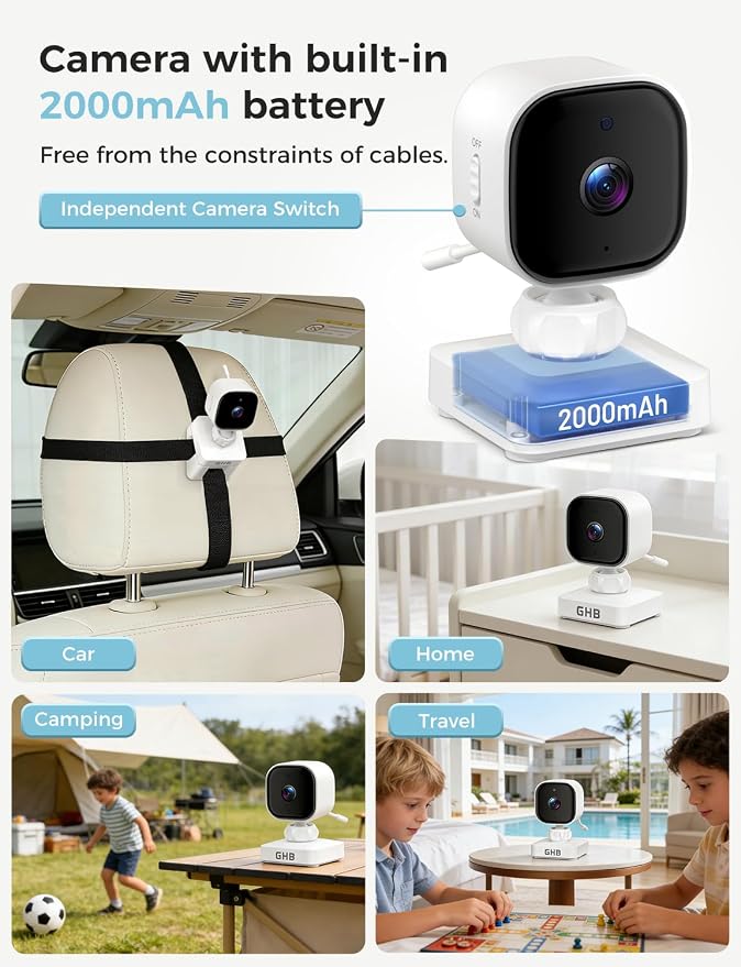 GHB Wireless Baby Car Camera 5" HD, 3500mAh Baby Monitor 2000mAh Camera Non WiFi - Image 3